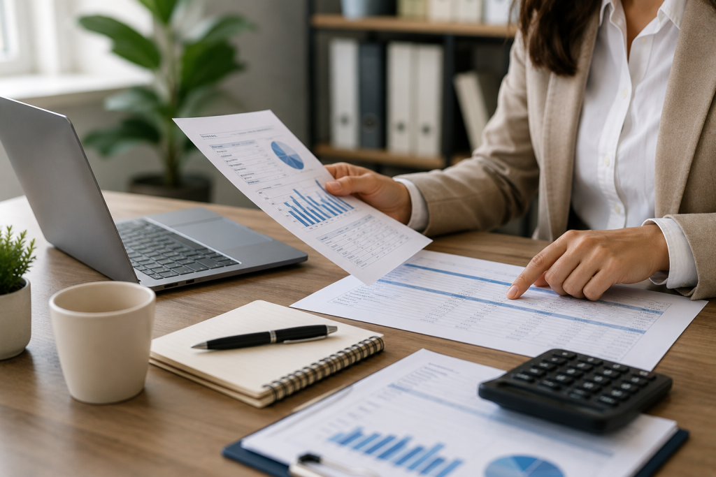 Profesional analizando información financiera para verificar la obligación de presentar la declaración de renta.