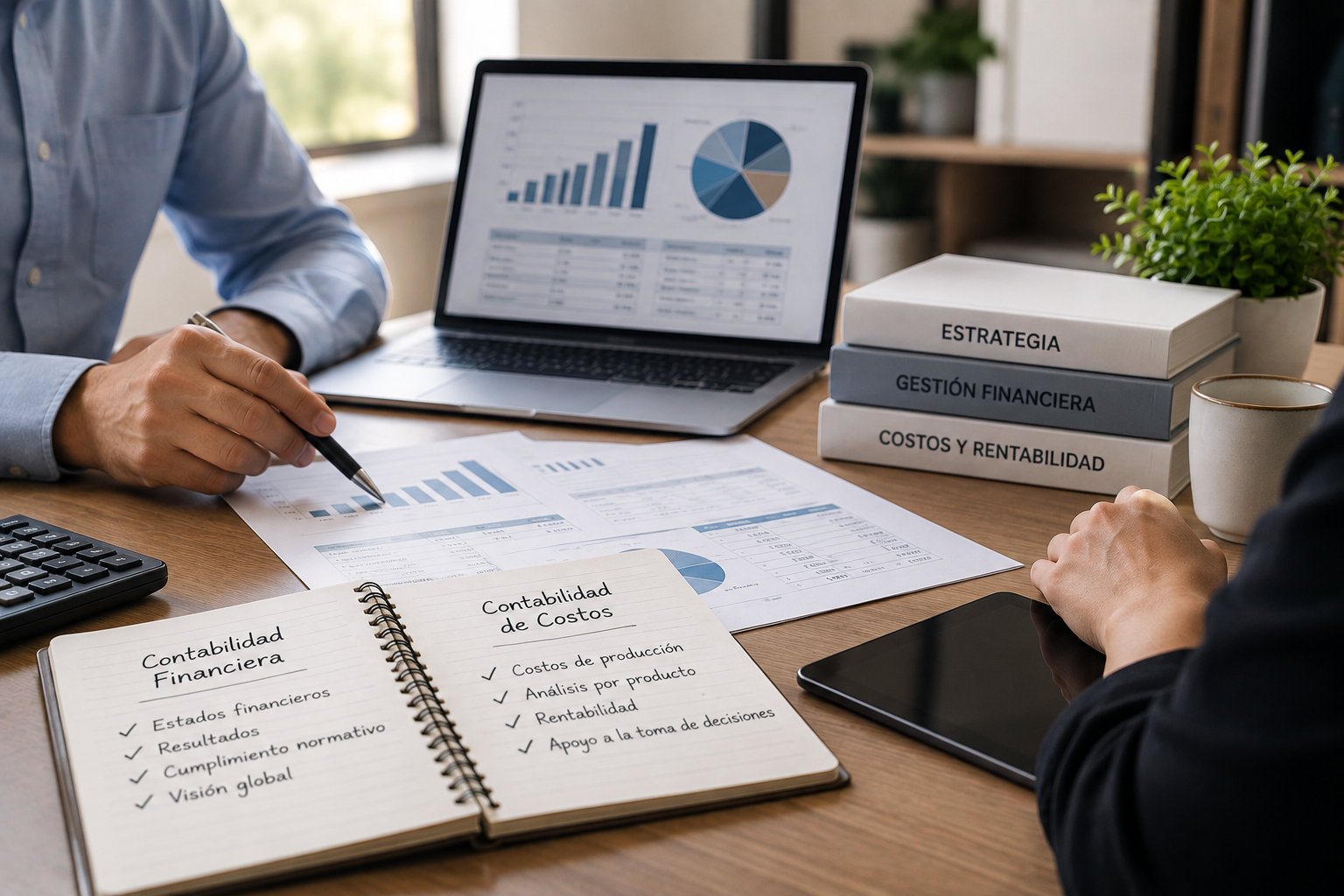 Profesionales analizando reportes financieros y contabilidad de costos y apoyar la toma de decisiones empresariales.
